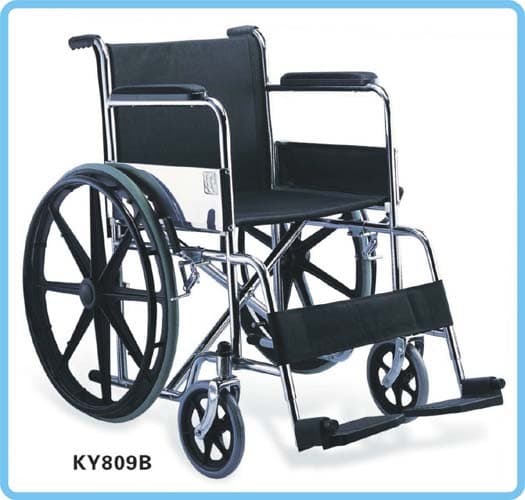 Folding steel wheelchair side view folded