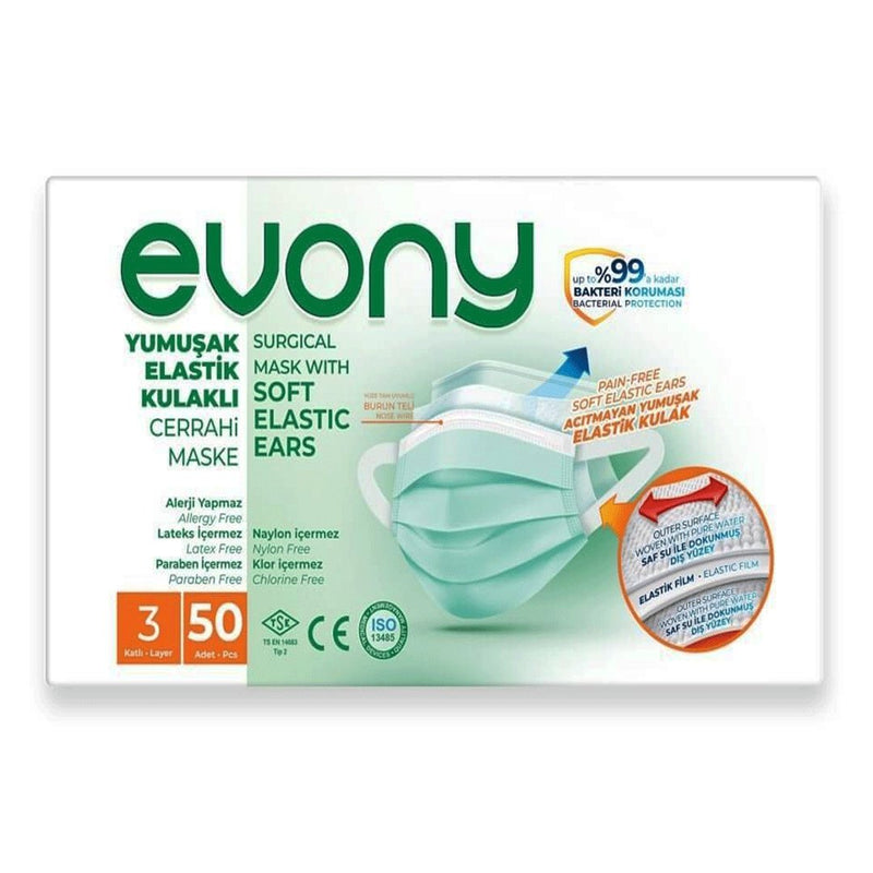 Box of 50 disposable 3-ply surgical face masks