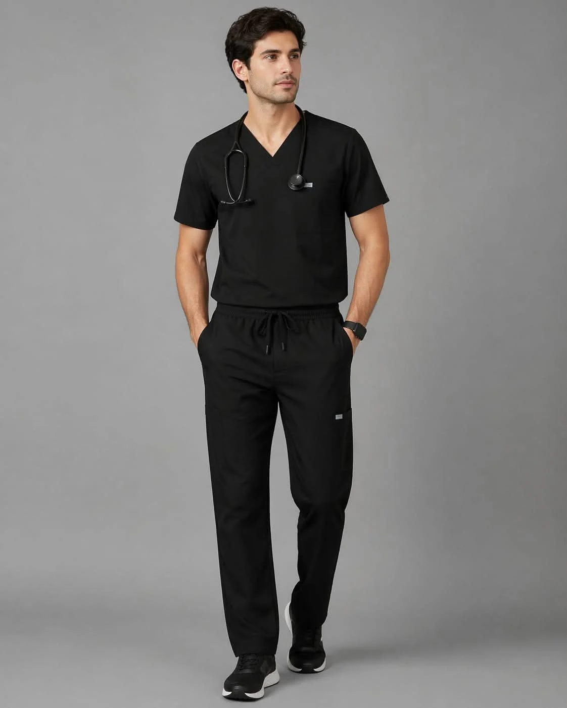 Men's V-Neck Scrub Set — Black — Black medical scrubs