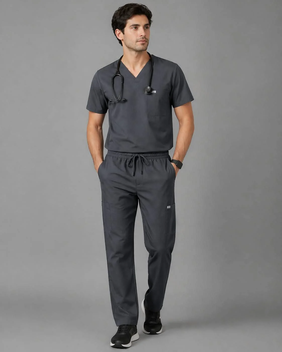 Men's V-Neck Scrub Set — Charcoal Grey — Charcoal Grey medical scrubs